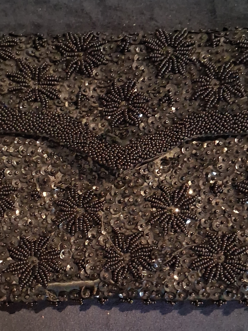 Beaded Black Evening Clutch - Elegant Floral Sequin Design Handmade